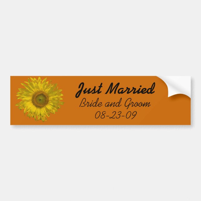 Autocollant De Voiture Tournesol Jaune sur Orange Juste Marié Mariage (Devant)