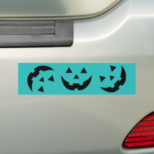 Autocollant De Voiture Turquoise Jack-o'-lantern visage citrouille amusan