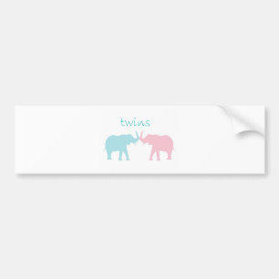 Autocollant De Voiture Twin Elephant Rose Et Bleu