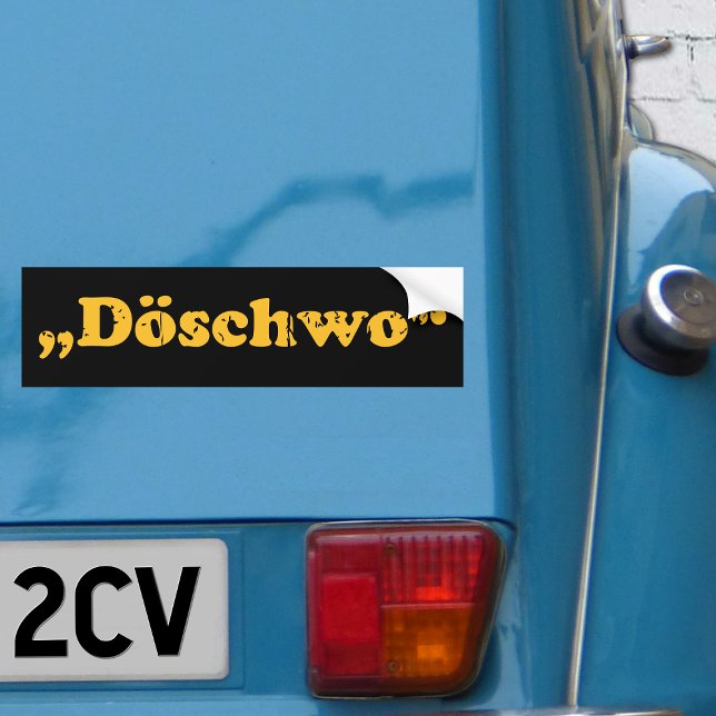 Autocollant De Voiture Typographie d'Oldtimer 2cv (2CV Döschwo Bumper Sticker in Black with a Yellow Typography)