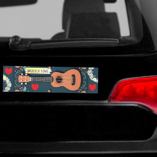 Autocollant De Voiture Ukulele Amour Cœur Instrument de Musique Fleur Boh