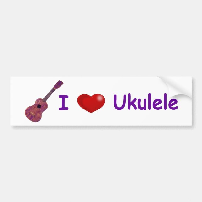 Autocollant De Voiture Ukulélé I (de coeur) (Devant)