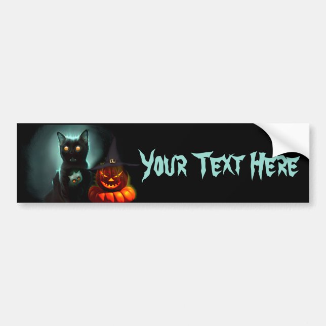 Autocollant De Voiture Vampire Chat et Assistant Citrouille Halloween Sur (Devant)