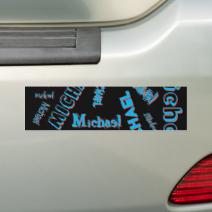 Autocollant De Voiture Votre nom motif monogramme bleu rouge couleur noir