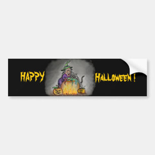 Autocollant De Voiture Witch and cat, Happy Halloween!
