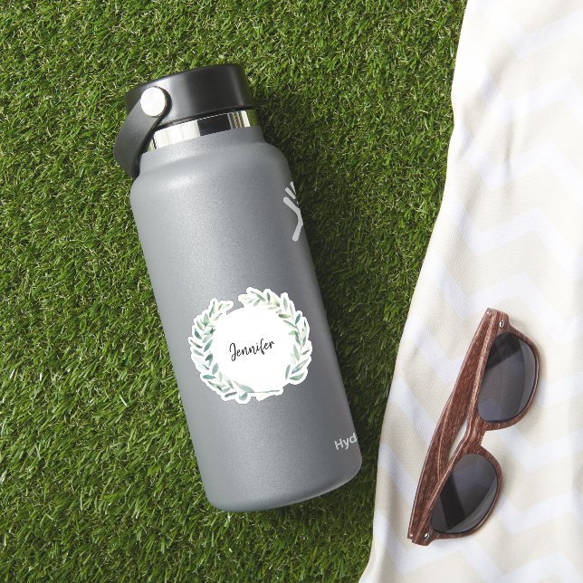 Autocollant découpé monogramme feuilles aquarelle  (HydroFlask Insitu)