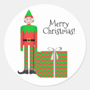 Autocollant d'Elf de Noël - paquet de cadeau de