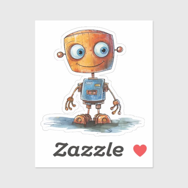 Autocollant dessin de robot fantaisiste #4 (Feuille)