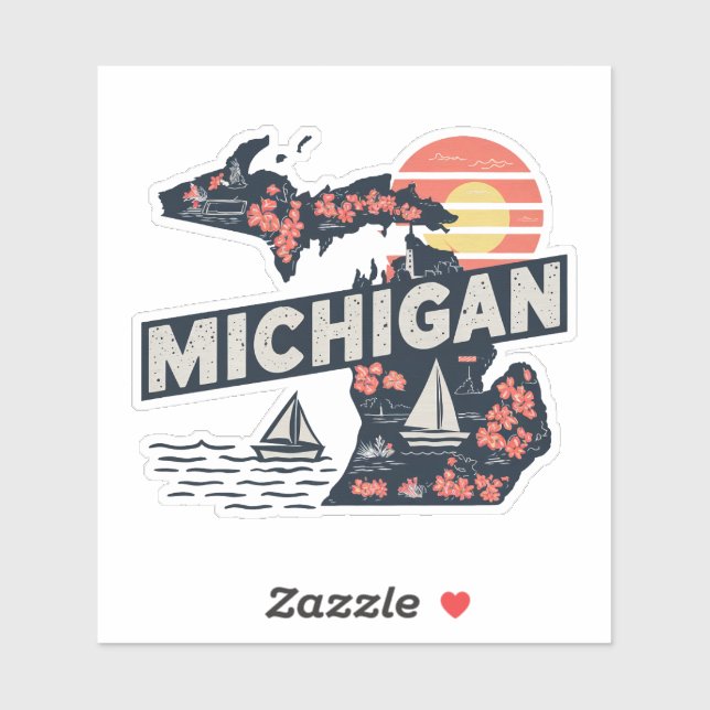 Autocollant d'état Retro Michigan (Feuille)