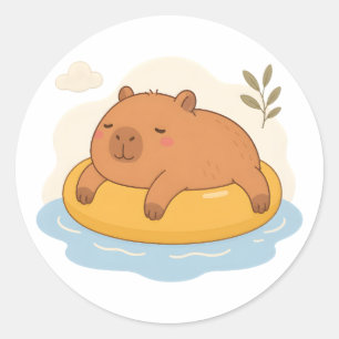 Autocollant d'été décontracté Capybara Piscine Flo