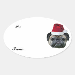 autocollant d'étiquette cadeau de carlin de Noël