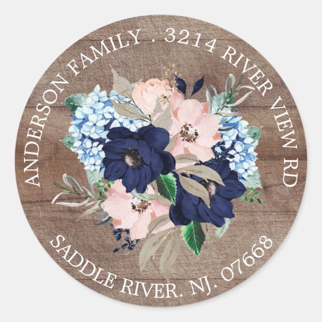 Autocollant d'étiquette d'adresse florale Navy & B (Devant)