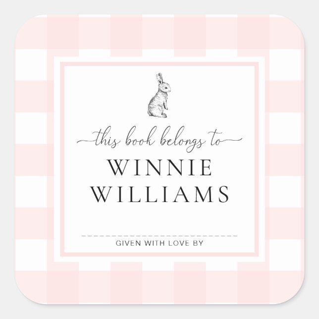 Autocollant d'étiquette de livre Lapin Gingham Ros (Devant)