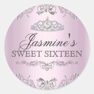 Autocollant Diademme Damassé Argent Rose Sweet 16