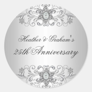 Autocollant diamant blanc argent 25e anniversaire