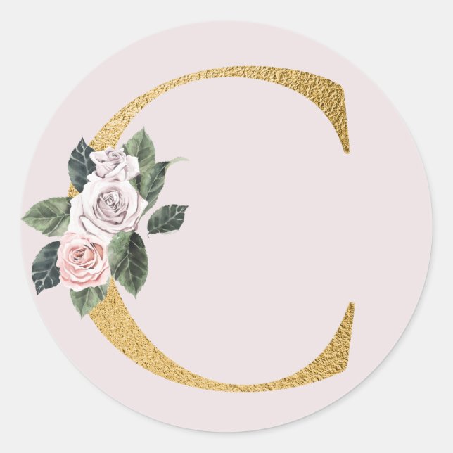 Autocollant d'initiales de roses dorées de printem (Devant)