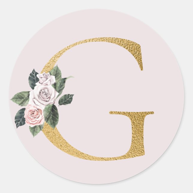 Autocollant d'initiales de roses dorées de printem (Devant)