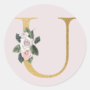 Autocollant d'initiales en or de roses printanière