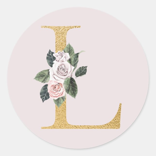Autocollant d'initiales or roses de printemps lett (Devant)
