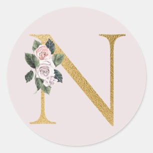 Autocollant d'initiales roses de printemps or lett
