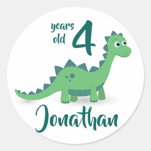 Autocollant Dinosaur vert d'anniversaire personnal (Devant)