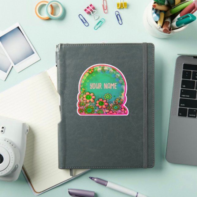 Autocollant d'intégrité personnalisé Aqua Floral (Créateur téléchargé)