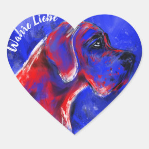 Autocollant dogue rouge bleu cœur