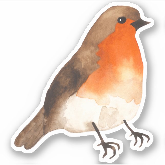 Autocollant d'oiseaux de jardin Robin d'aquarelle (Devant)