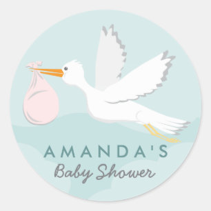 Autocollant doux de baby shower de cigogne de la