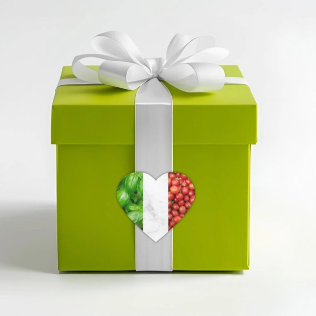 Autocollant Drapeau Italien Basilic Blanc Marbre e (Flag of Italy Sticker with Basil, White Marble, and Tomatoes - Italian Envelope Seal or Favor Accent)