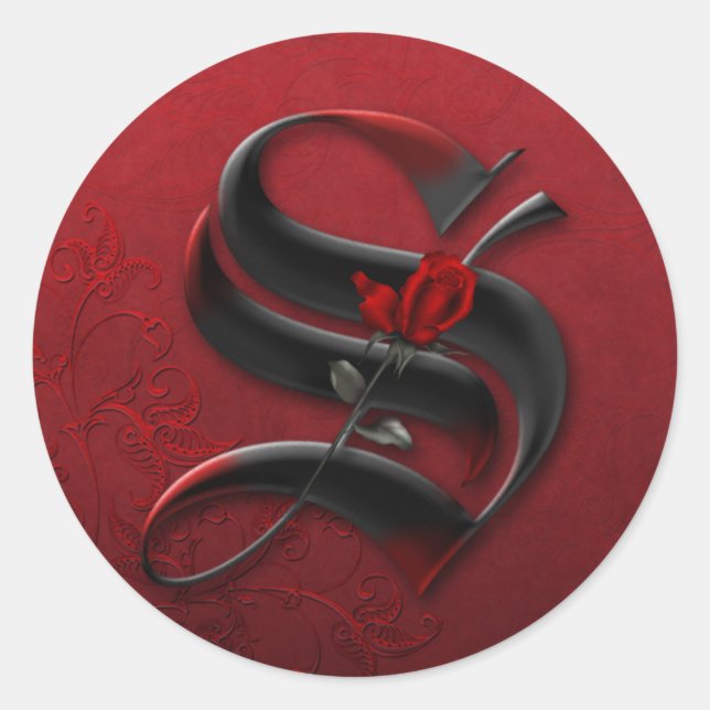 Autocollant du monogramme S de rose noir et rouge (Devant)