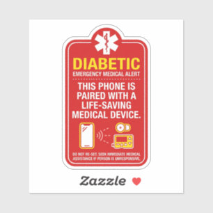 Autocollant d'urgence médicale pour diabète 4'x4' 