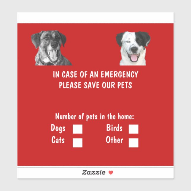 Autocollant d'urgence pour animaux domestiques (Feuille)