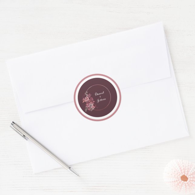 Autocollant Dusty Rose et Mariage Bourgogne (Enveloppe)
