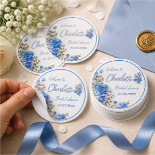 Autocollant élégant bleu floral pour la douche de