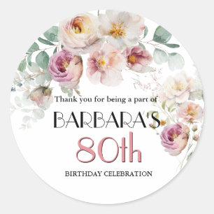 Autocollant Élégant Floral Aquarelle 80e Anniversa