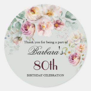 Autocollant Élégant Floral Aquarelle 80e Anniversa
