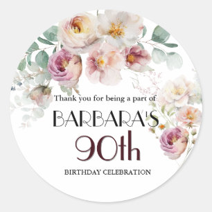 Autocollant Élégant Floral Aquarelle 90e Anniversa