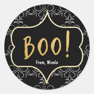 Autocollant élégant noir et blanc Halloween Gold B