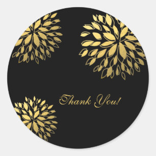 Autocollant élégant noir floral à feuille d'or mod
