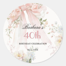 Autocollant Élégant Ruban Rose Floral 40e Annivers