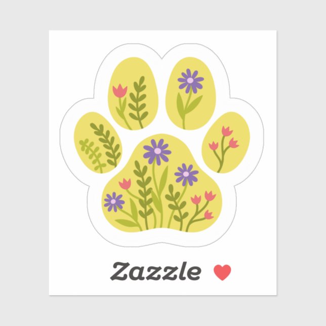Autocollant Empreinte de patte de chien floral - a (Feuille)