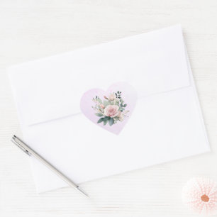Autocollant en forme de cœur à l'aquarelle de rose