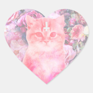Autocollant en forme de coeur de chat en pastel
