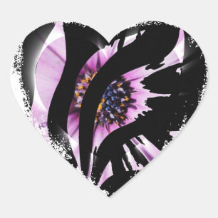 Autocollant en forme de cœur floral violet abstrai