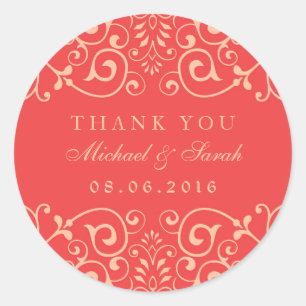 Autocollant en Merci Vintage à fleurs rouge corail