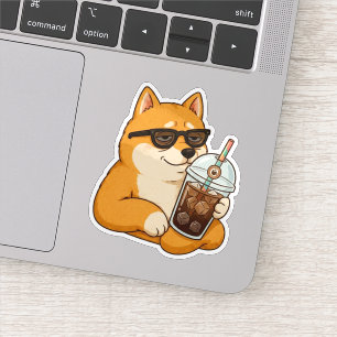 Autocollant esthétique de café glacé Shiba Inu coo