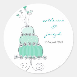 Autocollant Étiquette Aqua Mariage Cake Merci