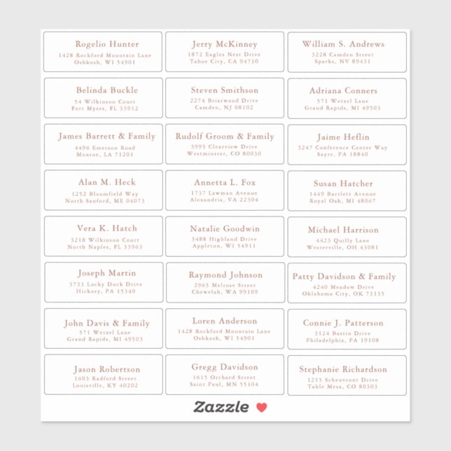 Autocollant étiquette de adresse invité mariage en (Feuille)