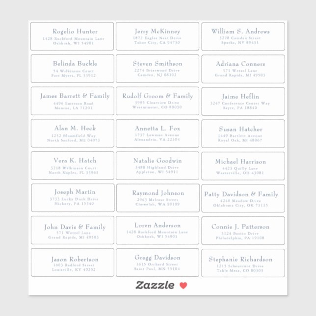 Autocollant étiquette de adresse invité mariage pe (Feuille)